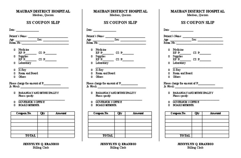 Ss Coupon Slip Ss Coupon Slip Ss Coupon Slip: Mauban District Hospital ...
