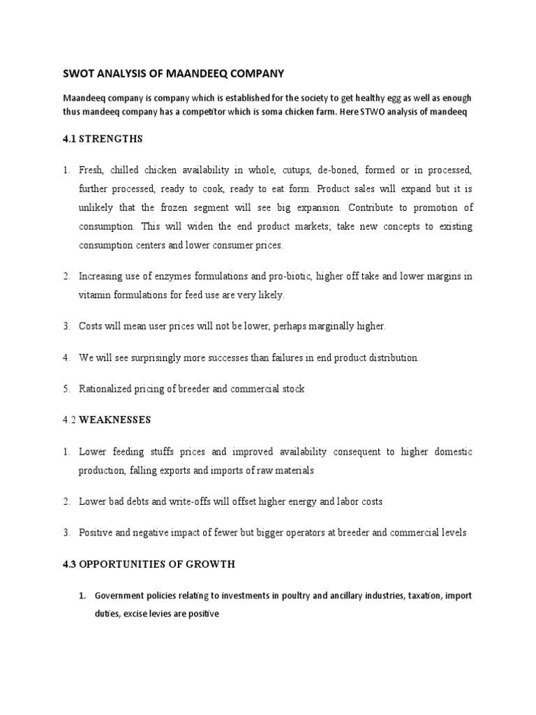 SWOT Analysis of Maandeeq Company | PDF