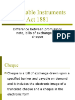 Negotiable Instruments Act 1881: Difference Between Promissory Note, Bills of Exchange and Cheque