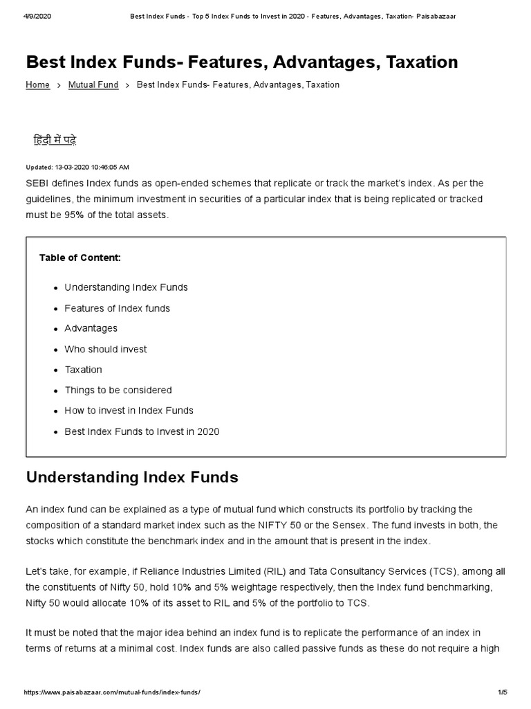 Top 5 Index Funds To Invest in 2020 PDF Index Fund Stock Market Index