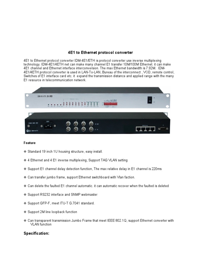 4E1 To Ethernet Protocol Converter | PDF | Ethernet ...