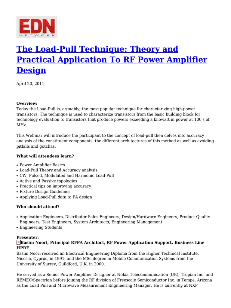 Load-Pull Technique for RF Amplifiers | PDF