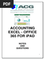 Excel Notes and Questions Office 365 Ipad