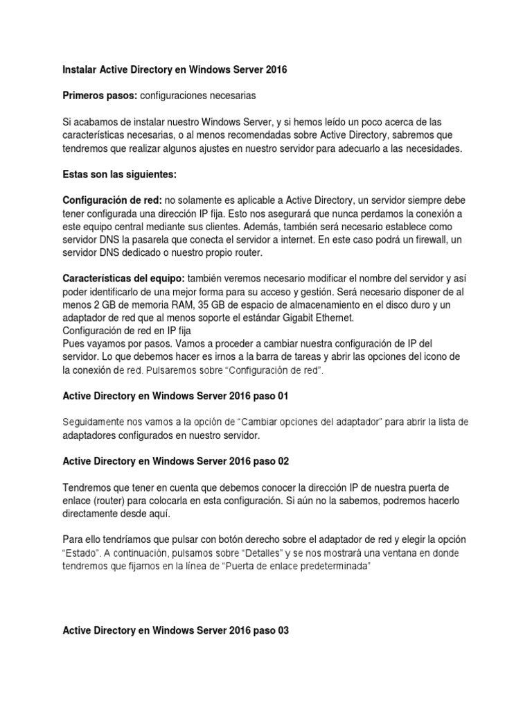 Instalar Active Directory en Windows Server 2016 PDF | PDF | Directorio ...
