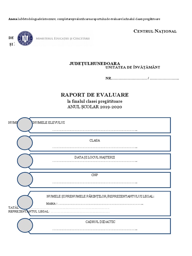 Raport De Evaluare Clasa Pregatitoare 2019 2020