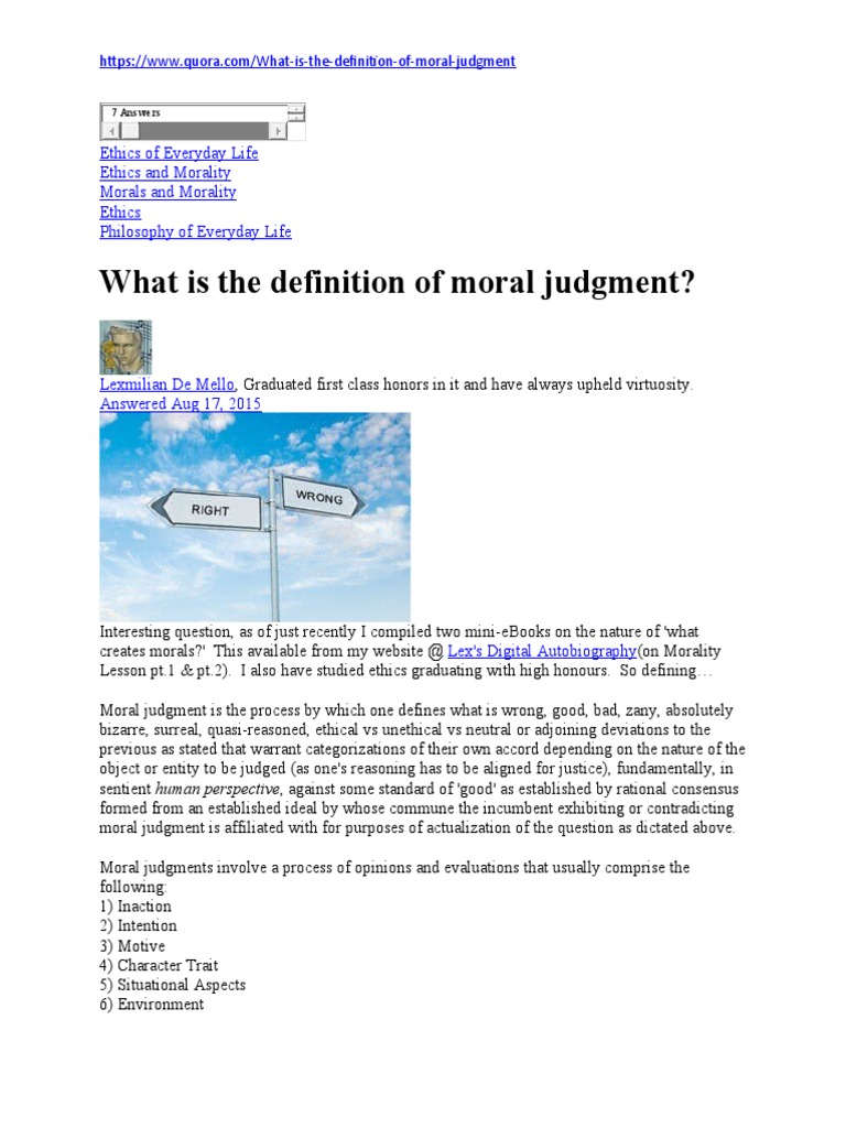 Ethics of Everyday Life What Is The Definition of Moral Judgment