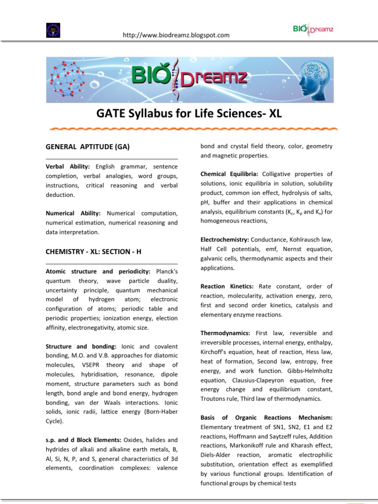 Gate syllabus life science xl and pattern pdf metabolism