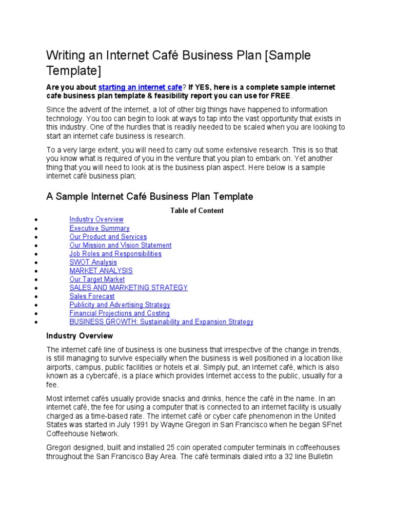Writing An Café Business Plan PDF Economies