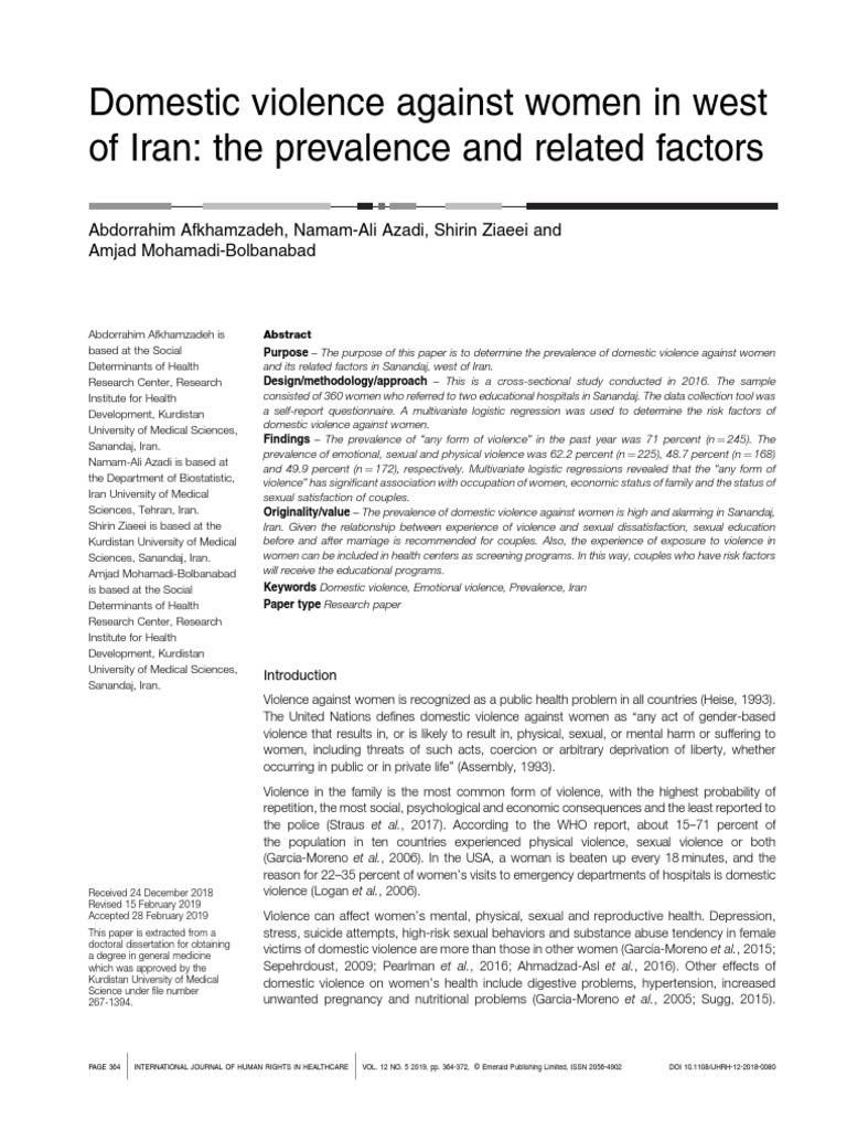 Domestic Violence Against Women in West of Iran: The Prevalence and ...