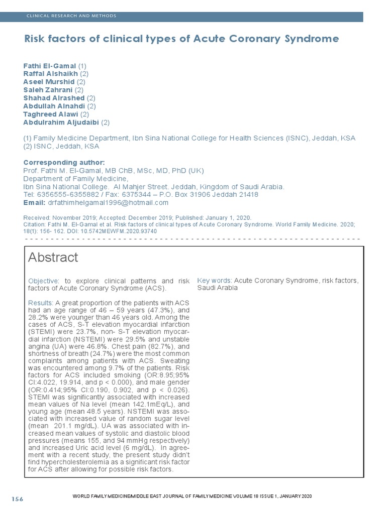 Risk Factors of Clinical Types of Acute Coronary Syndrome | PDF ...