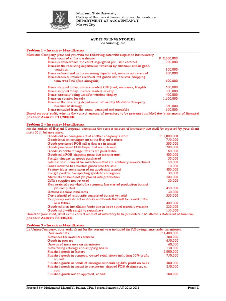 Audit of Inventory Valuation and Identification | PDF | Cost Of Goods ...