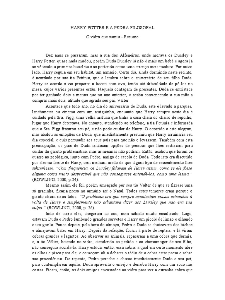 Resumo de Harry Potter e a Pedra Filosofal | PDF | Natureza
