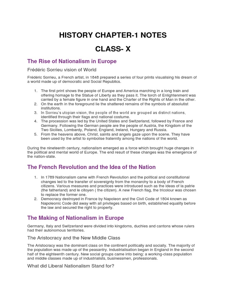 The Rise of Nationalism in Europe Class 10 History Notes Chapter 1