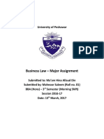 Business Law - Major Assignment: University of Peshawar