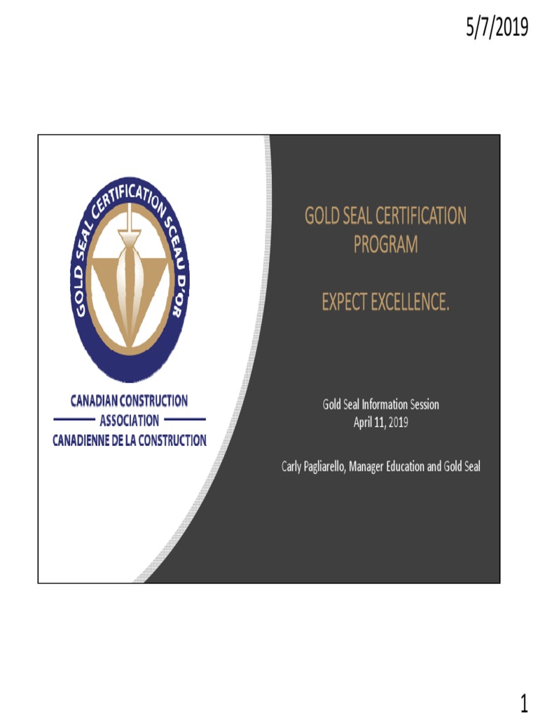 Gold Seal Certification Program Expect Excellence PDF Test