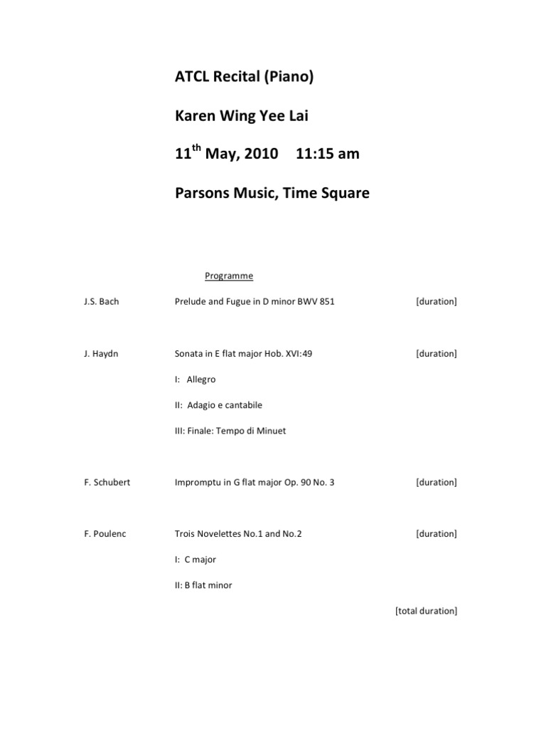 Programme Notes ATCL Piano Newest | PDF | Musical Compositions | Johann ...