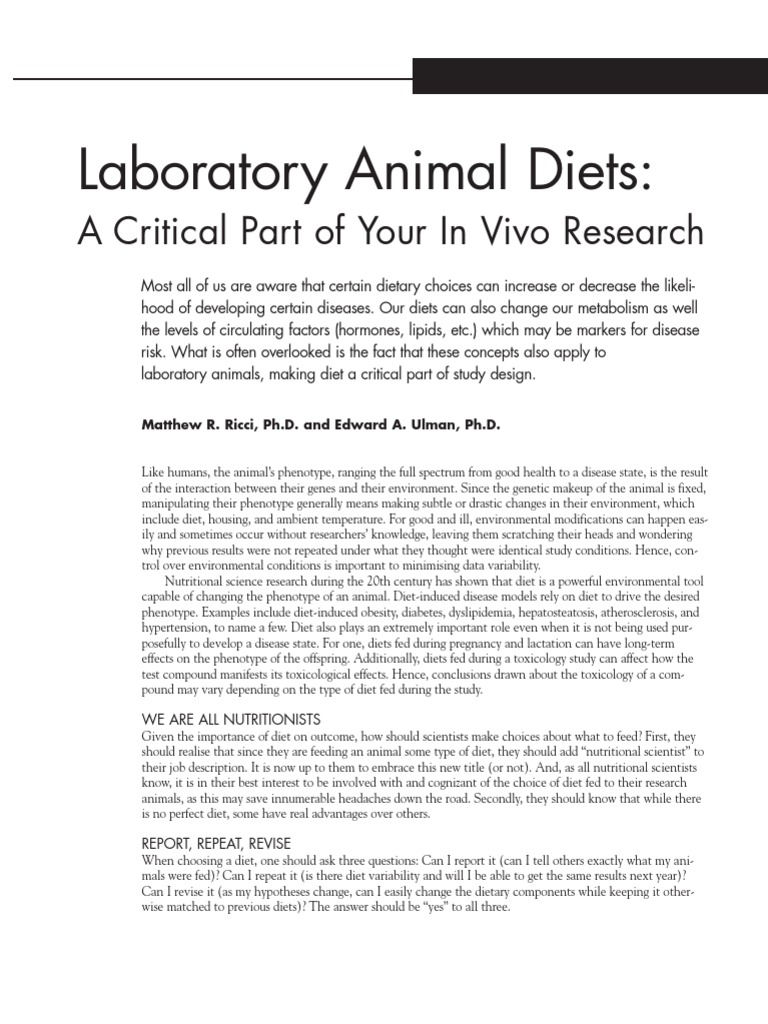 Laboratory Animal Diets A Critical Part of Your in