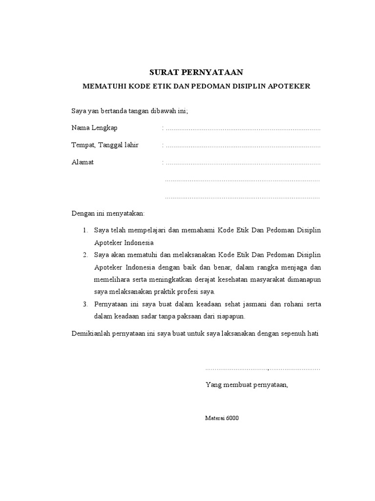 Surat Pernyataan Kode Etik | PDF