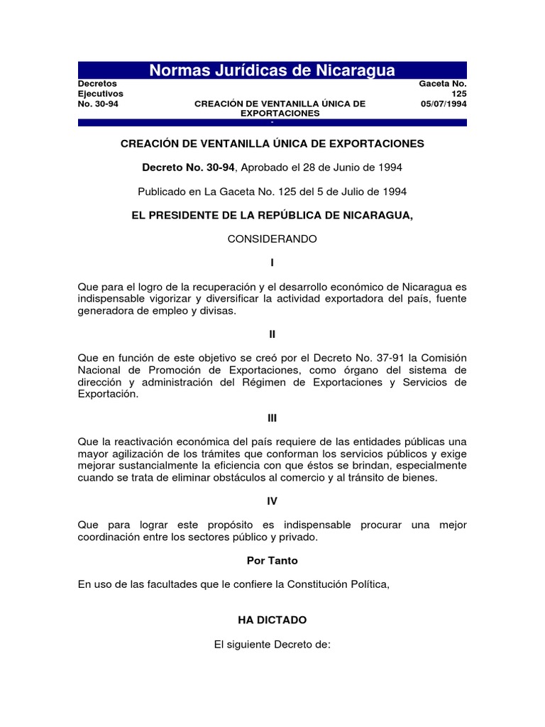 Creación de CETREX en Nicaragua | PDF | Comisión Europea | Nicaragua