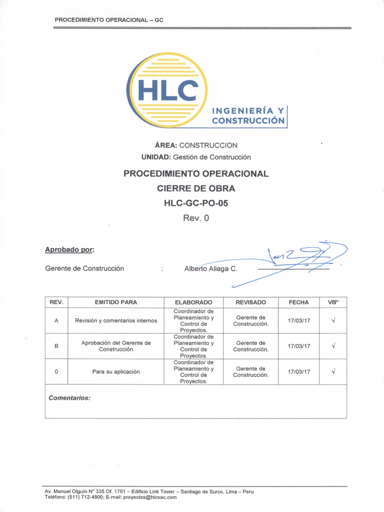 Procedimiento de Cierre de Obra | PDF | Business
