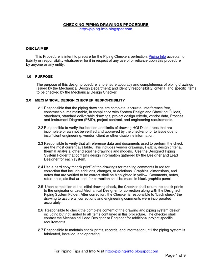 Checking Piping Drawings Procedure PDF | PDF | Pipe (Fluid Conveyance ...