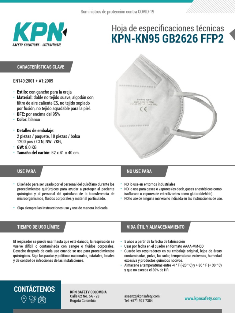 Ficha Tecnica ES KPN KN95 GB2626 FFP2 Covid 19 PDF Tela no tejida Química