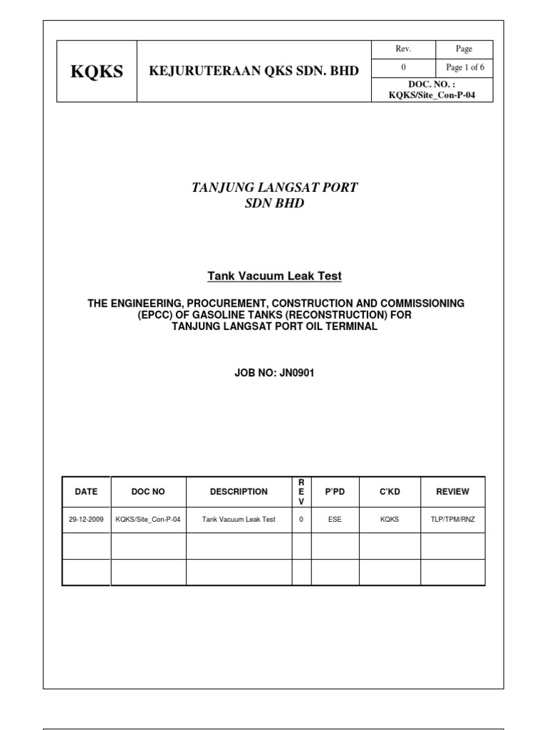 Vacuum Leak Test Procedure PDF Leak Welding
