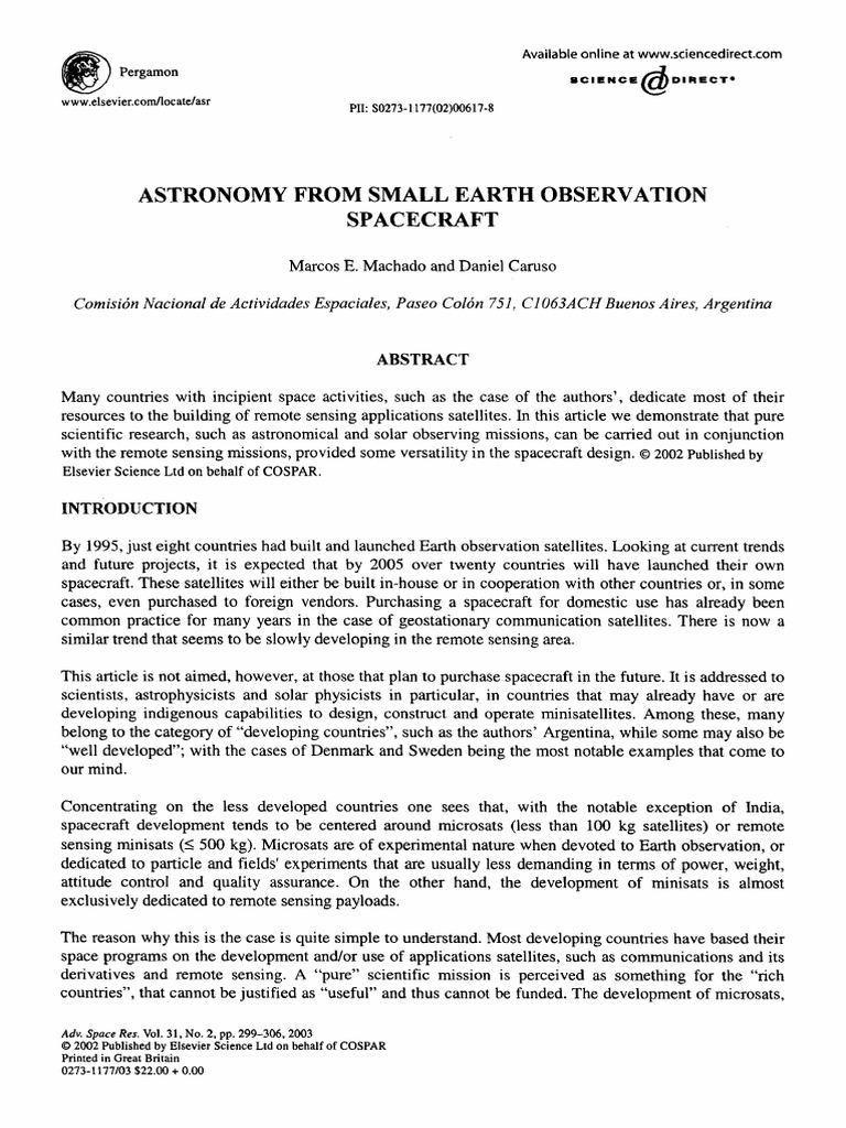 Astronomy From Small Earth Observation Spacecr - 2003 - Advances in ...