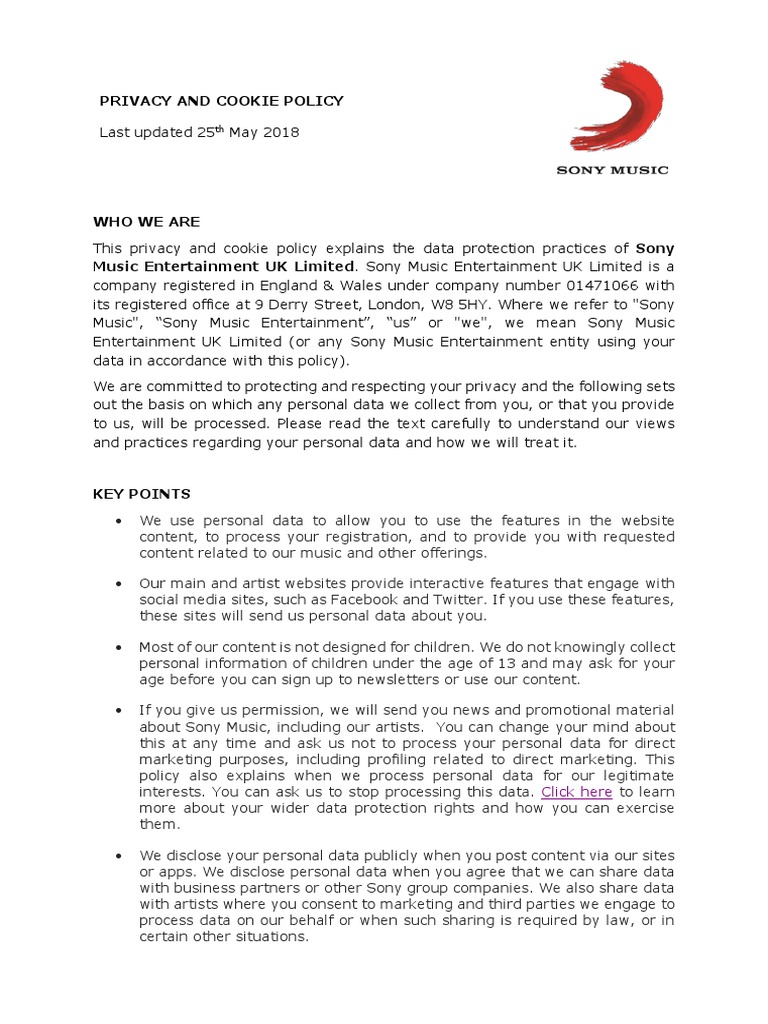 Sony Music Privacy & Cookie Policy | PDF | Http Cookie | Internet Privacy