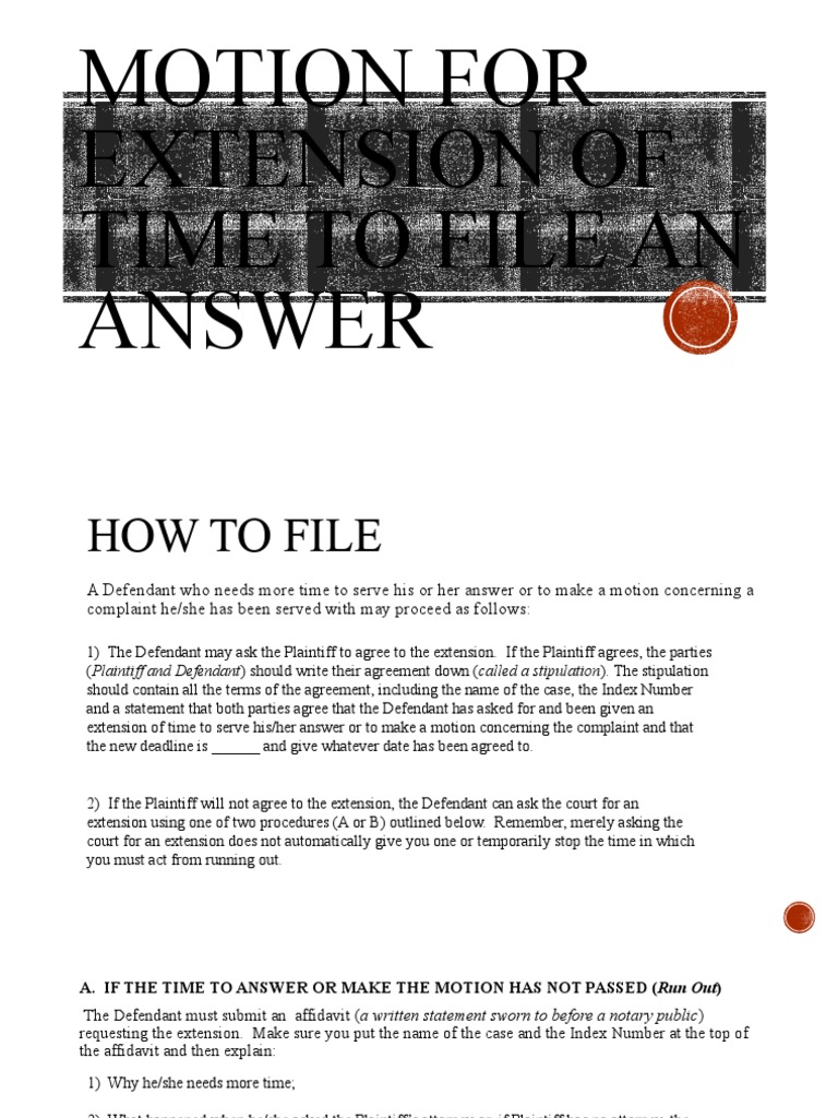 How to Request Extension for Answer | PDF | Complaint | Summary Judgment