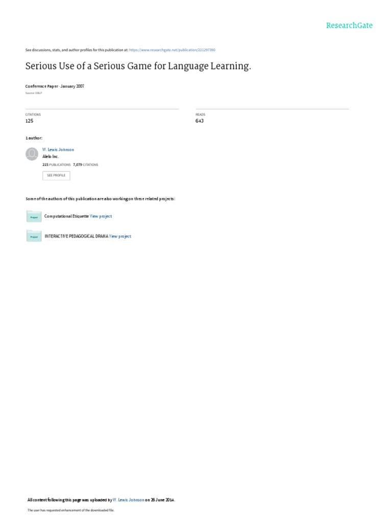 Serious Use of A Serious Game For Language Learnin | PDF | Speech ...