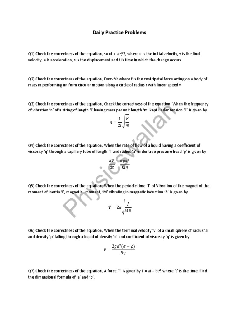Daily Practice Problems 2 PDF | PDF | Fluid Mechanics | Force