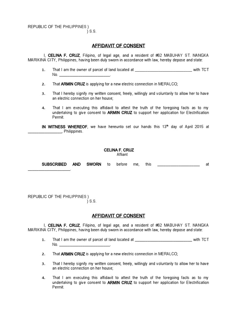 2affidavit of Consent Permit | PDF | Affidavit | Common Law