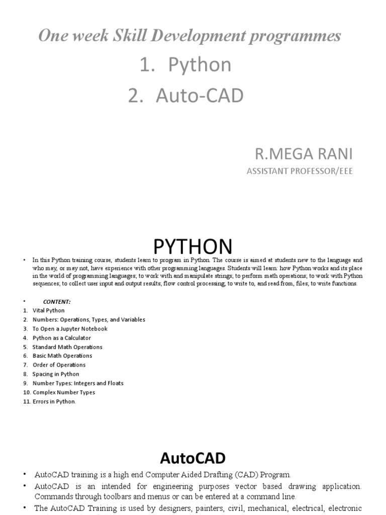 Python 2. Auto-CAD: One Week Skill Development Programmes | PDF | Art ...