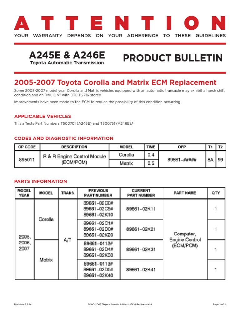 Attention A245E & A246E Product Bulletin A245E & A246E Product