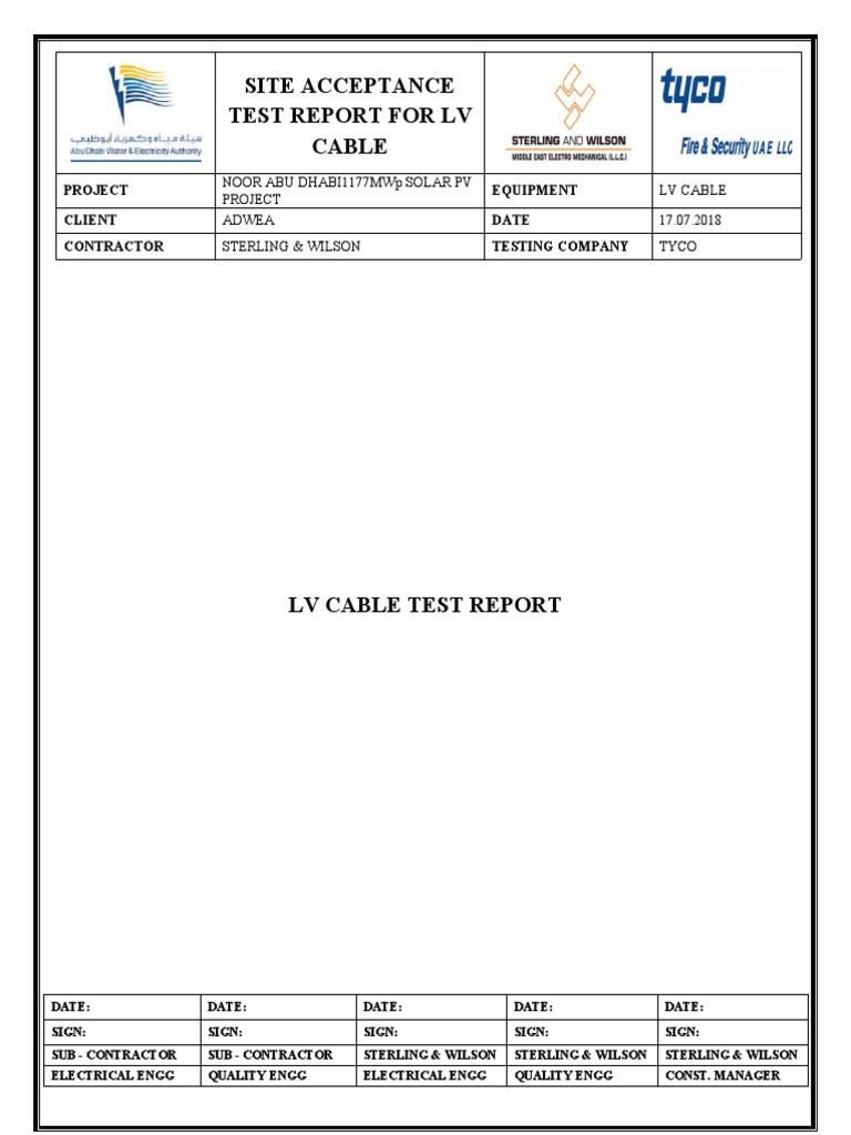 LV Cable Site Acceptance Test Report | PDF | Electrical Components ...