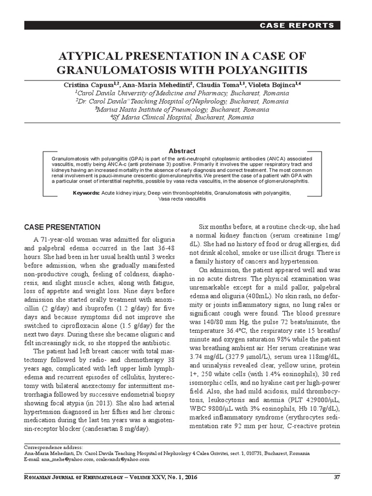 Atypical Granulomatosis with Polyangiitis | PDF | Renal Function ...