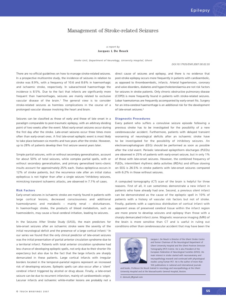 Management of Stroke-Related Seizures: Epilepsy | PDF | Epilepsy | Stroke