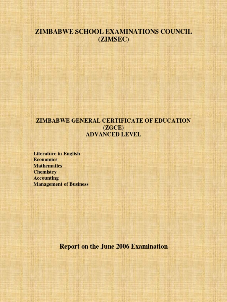 Zimbabwe School Examinations Council (Zimsec) Zimbabwe General