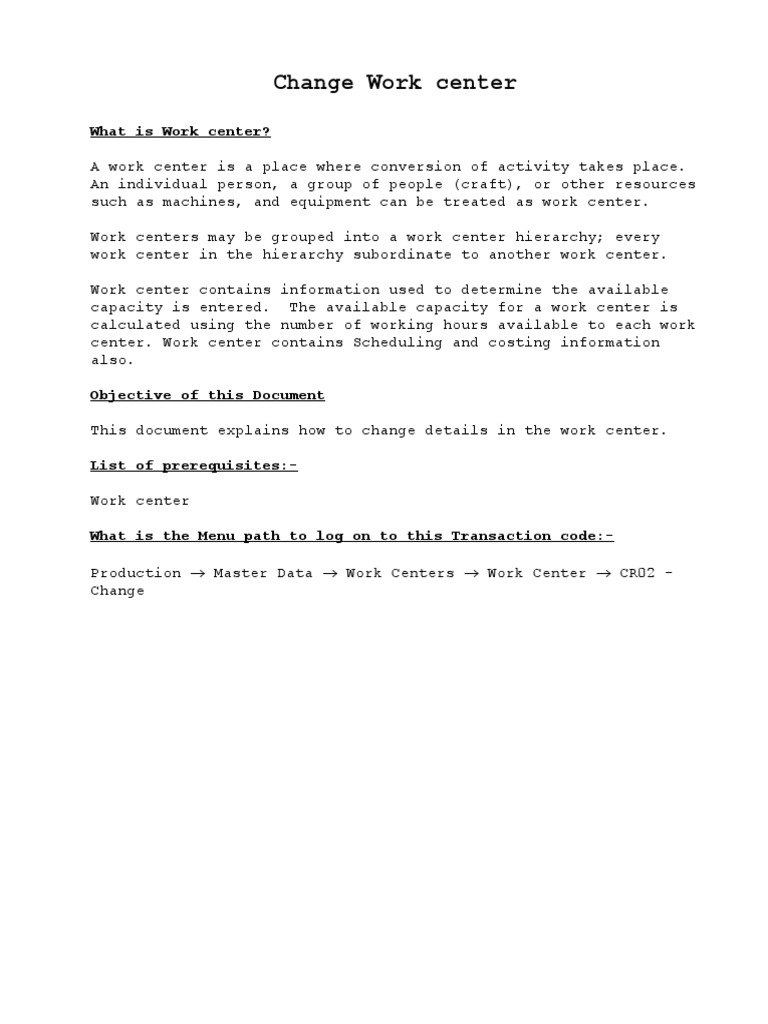How to Change Work Center Details | PDF | Computers | Technology ...