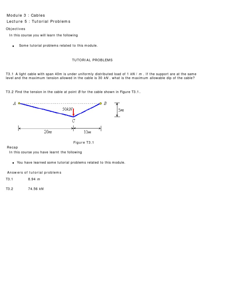 Cable Tutorial Problems and Solutions | PDF