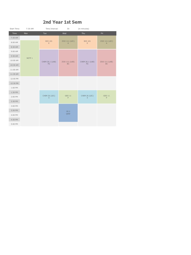 2nd Year 1st Sem Class Schedule | PDF