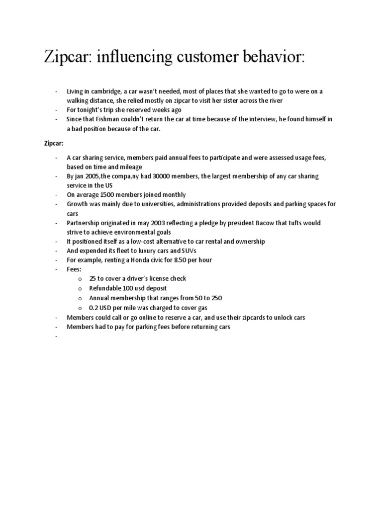 Zipcar Influencing Customer Behavior PDF