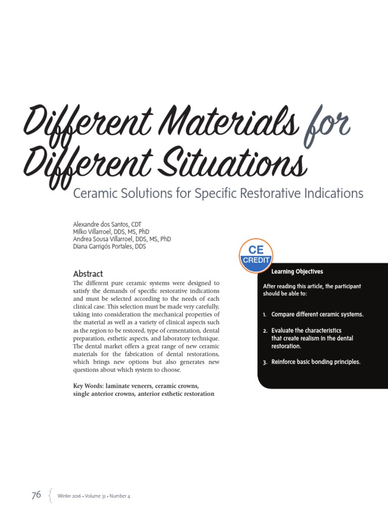 Ceramic Systems for Dental Restorations | PDF | Ceramics | Dentistry ...