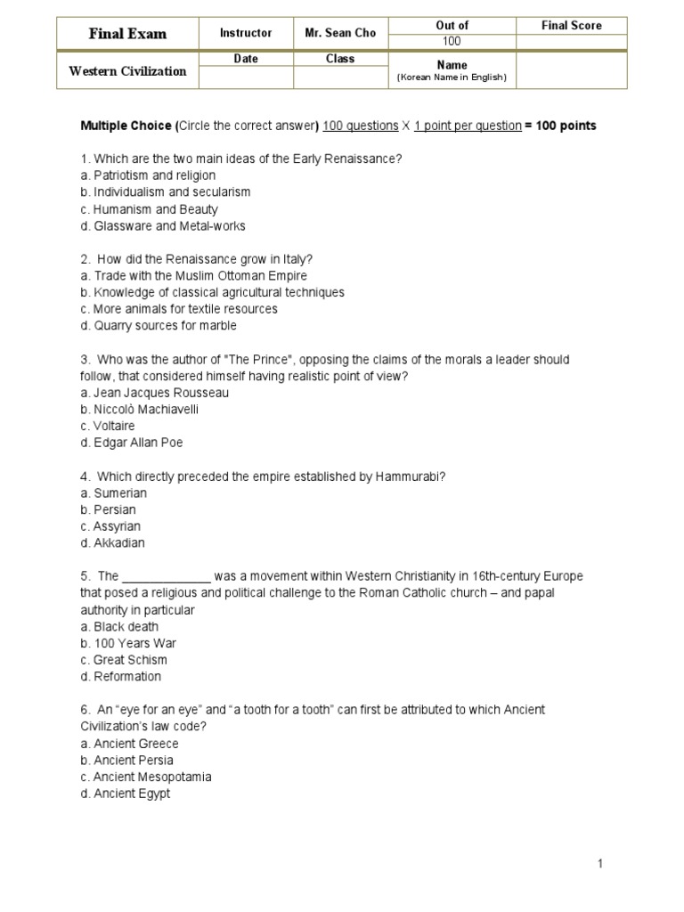 Western Civilization Final Exam Guide | PDF | Ancient Greek Philosophy ...