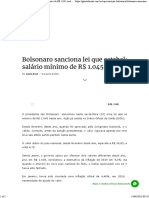 Bolsonaro sanciona lei que estabelece salário mínimo de R$ 1.045 neste ano
