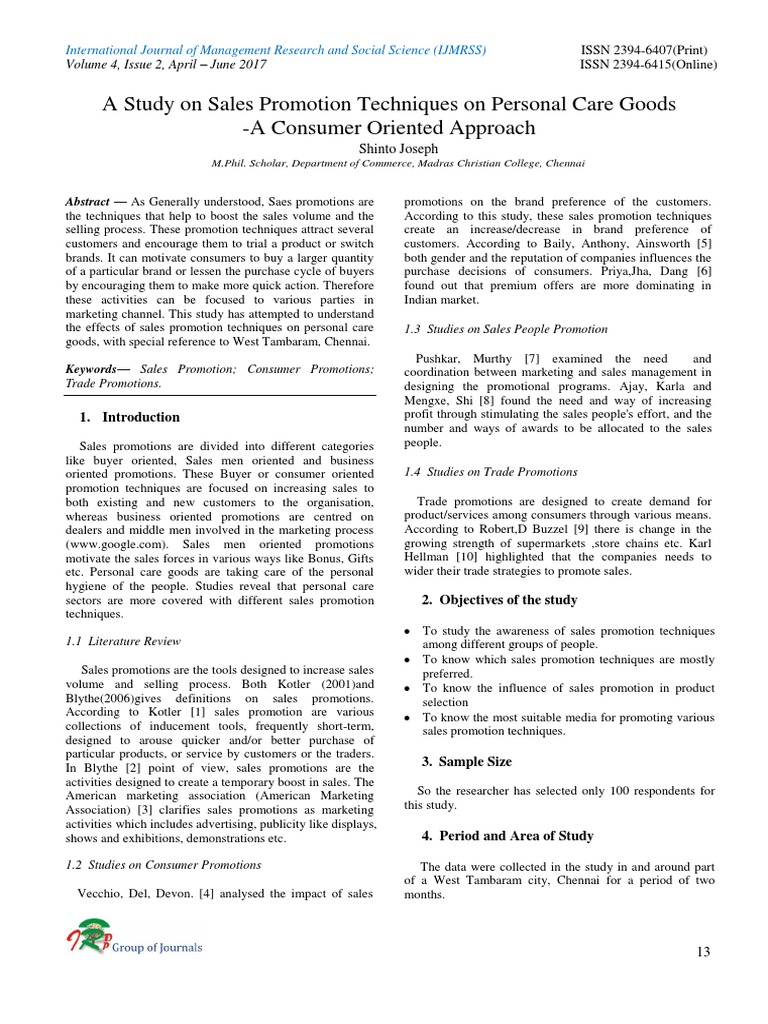 Sales Promotion Techniques in Personal Care | PDF | Sales | Media ...