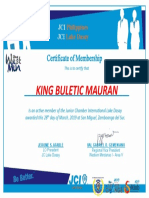 JCI Philippines membership certificate for King Buletic Mauran