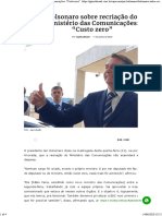Bolsonaro sobre recriação do Ministério das Comunicações_ _Custo zero_