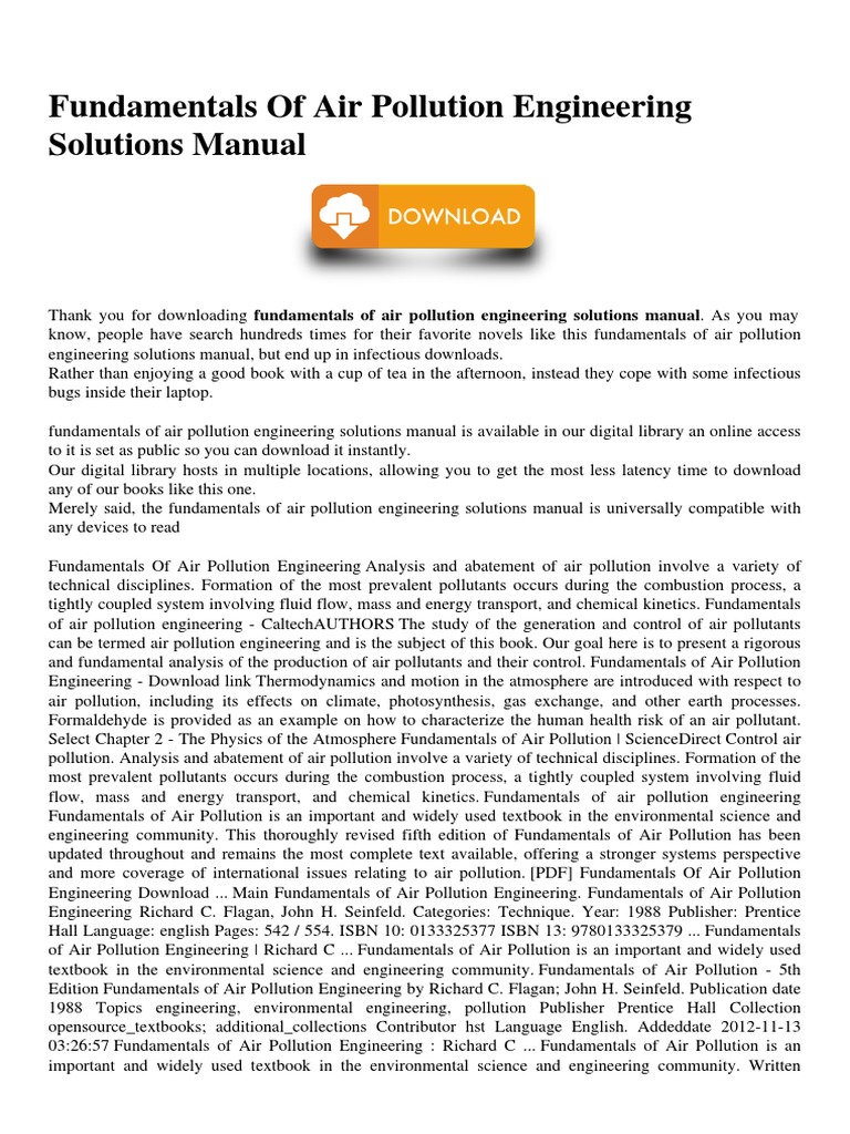 Fundamentals of Air Pollution Engineering Solutions Manual PDF